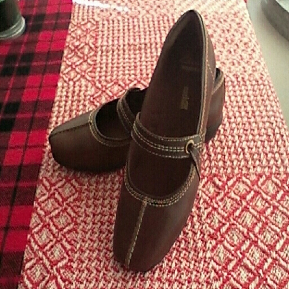 Clark's Brown Leather Mary Jane's, Slip-on Shoes